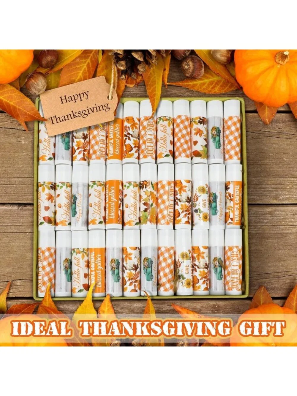 100 Pcs Thanksgiving Lip Balm Set, Fall Party Favors, Honey Flavor, Holiday